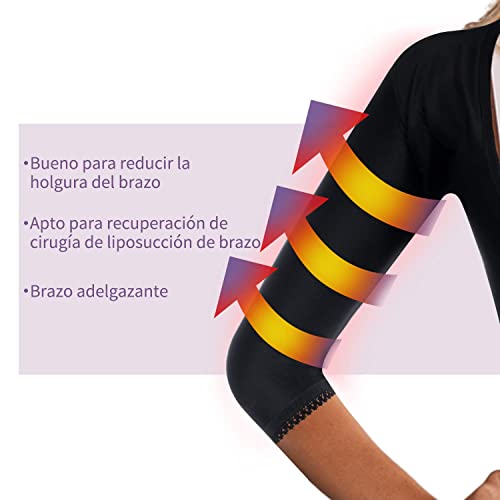 Bingrong Faja Reductora Mujer Liposuccion Fajas Moldeadoras Shapewear sin Costura Compresión Camiseta Lencería Moldeadora Faja Brazo Encaje Mujer Adelgazante Control Shapers (Negro, Medium)