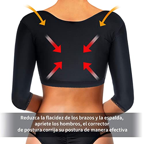 Bingrong Faja Reductora Mujer Liposuccion Fajas Moldeadoras Shapewear sin Costura Compresión Camiseta Lencería Moldeadora Faja Brazo Encaje Mujer Adelgazante Control Shapers (Negro, Medium)