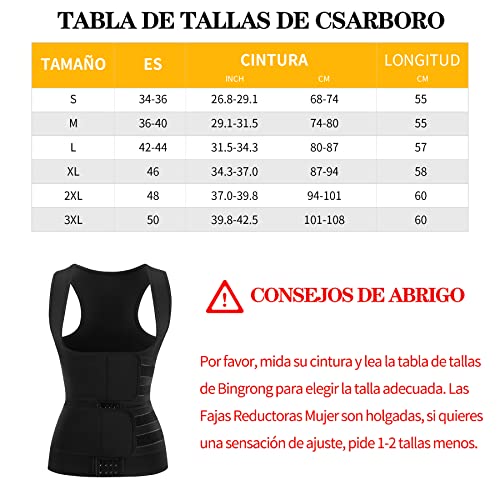 Bingrong Fajas Reductoras Abdomen Mujer para Sudar Fajas Lumbares Deportivas Sauna Chaleco Neopreno Comprecion de Doble Ajuste para Adelgazante Sudoración para Deporte Fitness (L, Negro)