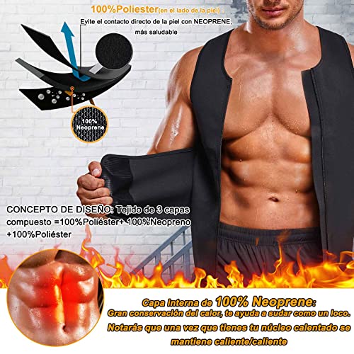 Bingrong Fajas Reductoras Hombre Camiseta Termica Compresión de Sauna Neopreno Chaleco Cintura Fajas Deportivas Lumbar Hombre Waist Trainer (3XL, Negro)