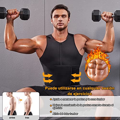 Bingrong Fajas Reductoras Hombre Camiseta Termica Compresión de Sauna Neopreno Chaleco Cintura Fajas Deportivas Lumbar Hombre Waist Trainer (3XL, Negro)