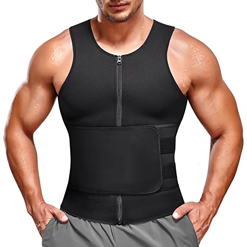 Bingrong Fajas Reductoras Hombre Camiseta Termica Compresión de Sauna Neopreno Chaleco Cintura Fajas Deportivas Lumbar Hombre Waist Trainer (3XL, Negro)