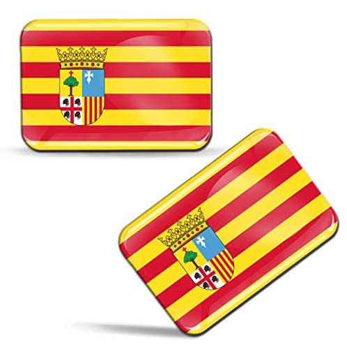 Biomar Labs® 2 x 3D Gel Pegatinas Siliconas Comunidad de España Aragón Bandera Emblema Aragonesa Español Stickers Zaragoza Spain Flag Adhesivos Auto Coche Moto Bicicleta Ordenador F 87