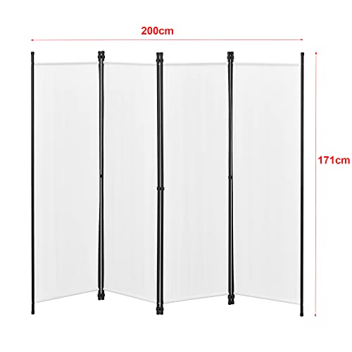 Biombo Separador de 4 Paneles Huesca 171 x 200 cm Decoración Interior contra Visión Mampara Lateral Protectora Pantalla Divisor de Habitaciones Acero Blanco