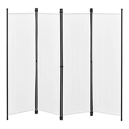 Biombo Separador de 4 Paneles Huesca 171 x 200 cm Decoración Interior contra Visión Mampara Lateral Protectora Pantalla Divisor de Habitaciones Acero Blanco