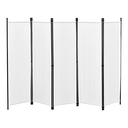 Biombo Separador de 5 Paneles Huesca 171 x 250 cm Decoración Interior contra Visión Mampara Lateral Protectora Pantalla Divisor de Habitaciones Acero Blanco