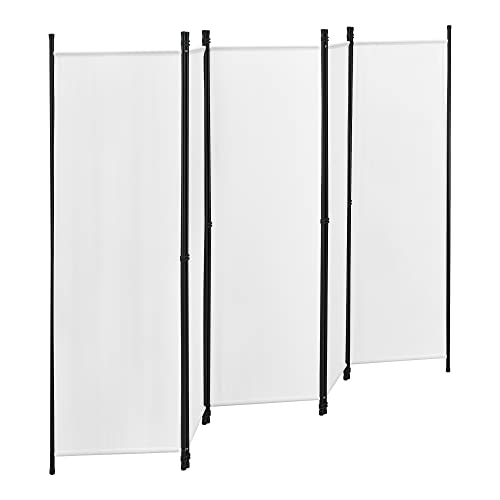 Biombo Separador de 5 Paneles Huesca 171 x 250 cm Decoración Interior contra Visión Mampara Lateral Protectora Pantalla Divisor de Habitaciones Acero Blanco