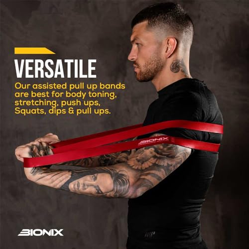 Bionix Bandas elásticas para dominadas - Bandas elásticas Gruesas, Pesadas y largas para dominadas, Crossfit, Powerlifting, Yoga, Estiramientos - Ayuda en el entrenamient