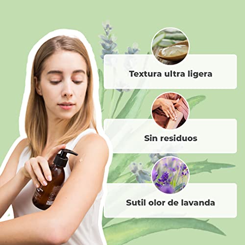 Bionoble Gel de Aloe Vera Orgánico 100ml - Hecho con Pulpa Fresca de Aloe 100% Puro y Lavanda - Sin Xantano - Rostro, Contorno de Ojos, Cuerpo, Cabello - Botella de vidrio + Bomba