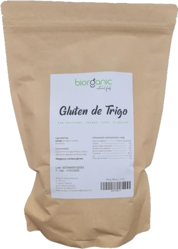 Biorganic Gluten de Trigo 100% Natural | 1 Kg | Keto | Vegano | Ideal para masas y para elaborar Seitán. Marca española.