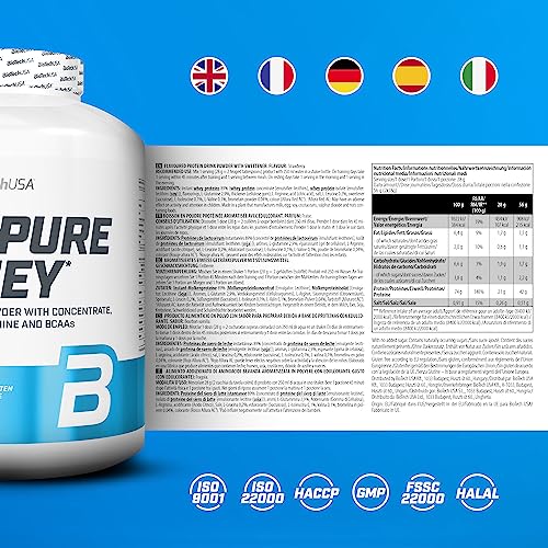 BioTechUSA 100% Pure Whey | Proteína en Polvo con BCAA y Glutamina | Sin Gluten, Sin Aceite de Palma, 2.27 kg, Fresa