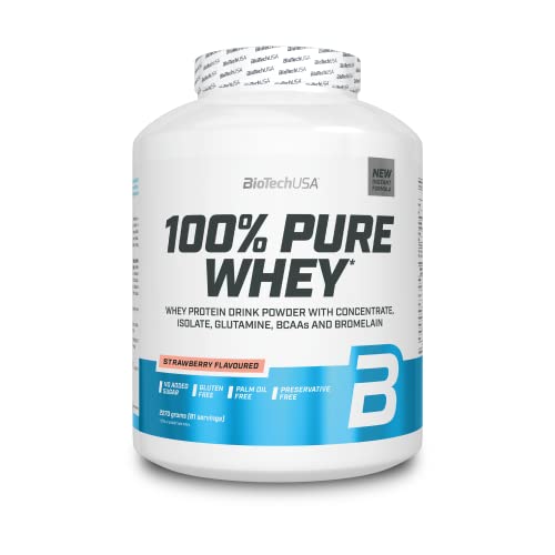 BioTechUSA 100% Pure Whey | Proteína en Polvo con BCAA y Glutamina | Sin Gluten, Sin Aceite de Palma, 2.27 kg, Fresa