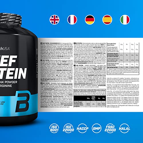 BioTechUSA Beef Protein, 87% Hydrolysed Protein Peptide Formula, Sin Lactosa ni Gluten, Bajo en Grasa, Sin Azúcar, Apto para la Dieta Paleo, 1,816 kg, Chocolate-coco