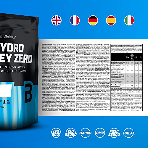 BioTechUSA Hydro Whey Zero - Sin Gluten, Sin Azúcar, Sin Grasa | 80% Contenido Proteico | Rápida Absorción | Complejo Proteico de Suero de Leche, 454 g, Vainilla