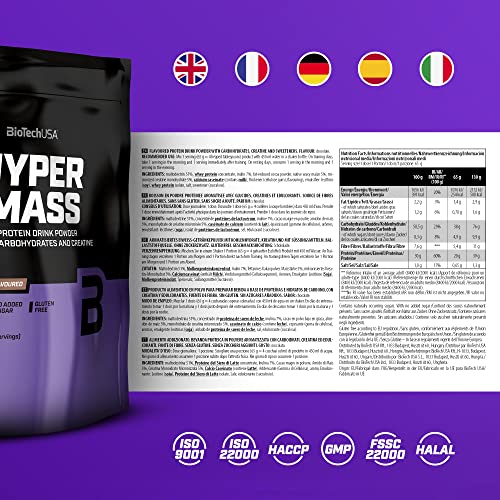 BioTechUSA Hyper Mass - Mass Gainer con Carbohidratos y Mezcla de Proteínas | Creatina Micronizada | Sin Gluten, 1 kg, Chocolate