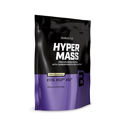 BioTechUSA Hyper Mass - Mass Gainer con Carbohidratos y Mezcla de Proteínas | Creatina Micronizada | Sin Gluten, 1 kg, Vainilla