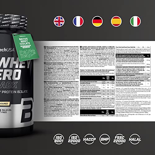 BioTechUSA Iso Whey Zero Black - Proteína Premium con Creatina, Zinc, Vitamina B3 y Aminoácidos | 90% Proteína | Sin Azúcar, Sin Lactosa, Sin Gluten, 908 g, Vainilla