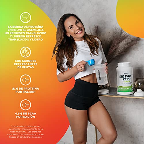 BioTechUSA Iso Whey Zero Clear bebida en polvo, Refrescante, Sin Azúcar, Sin Lactosa, Sin Gluten, 5 Sabores Frutales, 88 kcal, 21g Proteína, BCAAs, 454 g, Sandía para