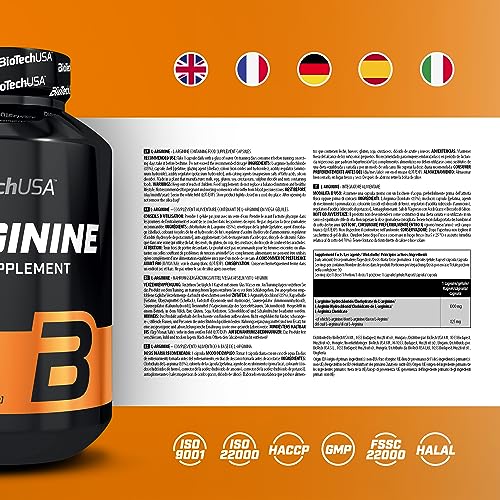 BioTechUSA L-Arginine, Complemento alimenticio a base de L-arginina, 90 cápsulas