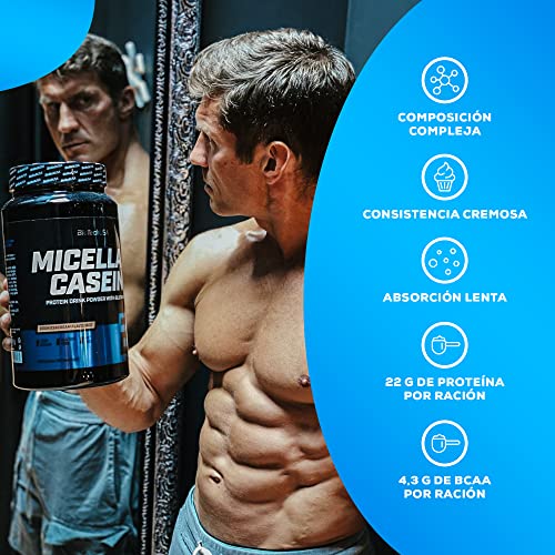 BioTechUSA Micellar Casein Protein Powder - Tiempo de absorción prolongado, sin gluten y sin grasa - L-Glutamina añadida, 2.27 kg, Fresa