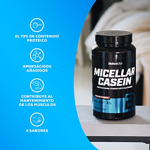 BioTechUSA Micellar Casein Protein Powder - Tiempo de absorción prolongado, sin gluten y sin grasa - L-Glutamina añadida, 2.27 kg, Fresa