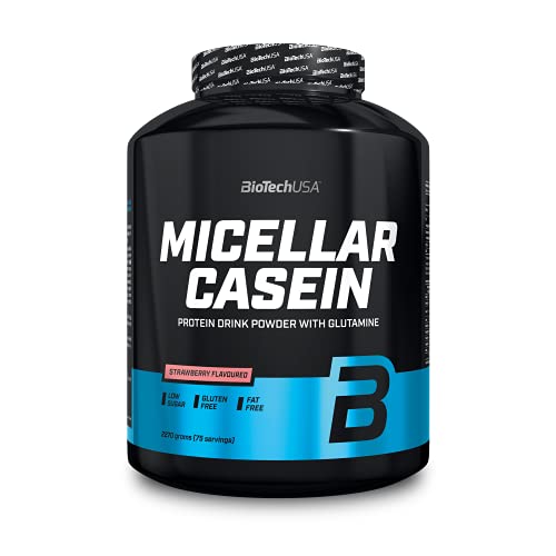 BioTechUSA Micellar Casein Protein Powder - Tiempo de absorción prolongado, sin gluten y sin grasa - L-Glutamina añadida, 2.27 kg, Fresa