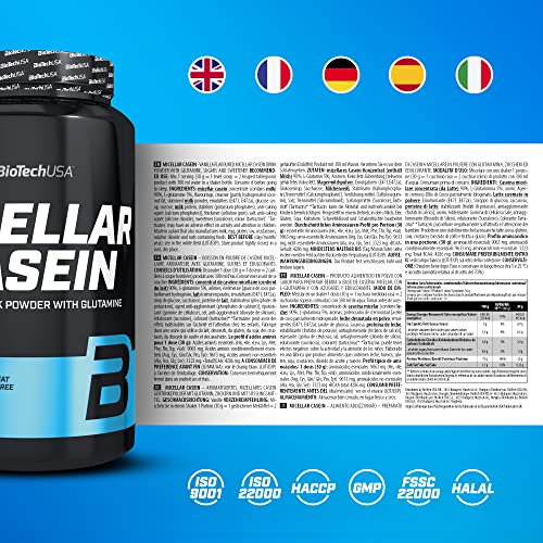 BioTechUSA Micellar Casein Protein Powder - Tiempo de absorción prolongado, sin gluten y sin grasa - L-Glutamina añadida, 908 g, Vainilla