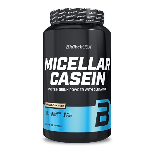 BioTechUSA Micellar Casein Protein Powder - Tiempo de absorción prolongado, sin gluten y sin grasa - L-Glutamina añadida, 908 g, Vainilla