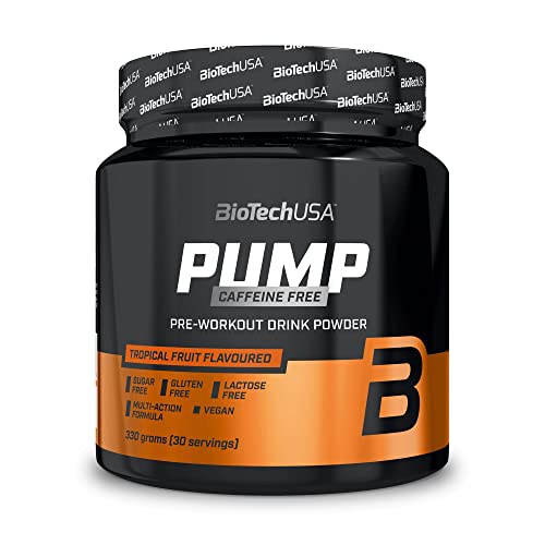 BioTechUSA Pump Caffeine Free | Energía, Concentración y Apoyo Inmunológico | 19 Ingredientes Activos | Bebida en Polvo Pre-Entrenamiento, 330 g, Frutas tropicales