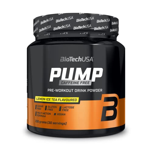 BioTechUSA Pump Caffeine Free | Energía, Concentración y Apoyo Inmunológico | 19 Ingredientes Activos | Bebida en Polvo Pre-Entrenamiento, 330 g, Té frío de limón