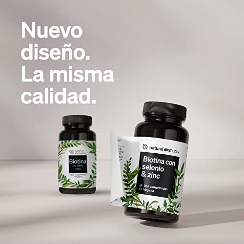 Biotina + Zinc + Selenio - 365 pastillas veganas (Suministro para 1+ año) - Vitaminas para el cabello - Apoya el crecimiento del pelo, fortalece la piel y las uñas - Sin aditivos