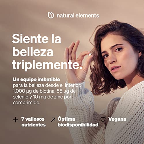 Biotina + Zinc + Selenio - 365 pastillas veganas (Suministro para 1+ año) - Vitaminas para el cabello - Apoya el crecimiento del pelo, fortalece la piel y las uñas - Sin aditivos