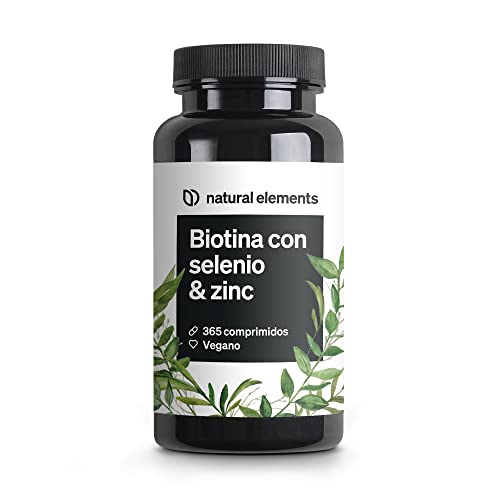 Biotina + Zinc + Selenio - 365 pastillas veganas (Suministro para 1+ año) - Vitaminas para el cabello - Apoya el crecimiento del pelo, fortalece la piel y las uñas - Sin aditivos