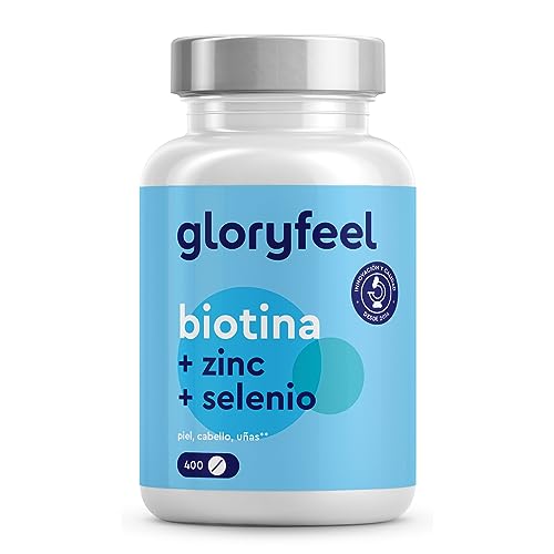 Biotina + Zinc + Selenio - 400 pastillas veganas (Suministro para 1+ año) - Vitaminas para el cabello - Apoya el crecimiento del pelo, fortalece la piel y las uñas - Sin aditivos