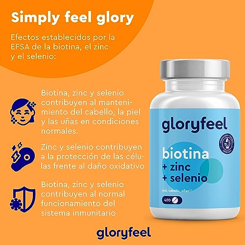 Biotina + Zinc + Selenio - 400 pastillas veganas (Suministro para 1+ año) - Vitaminas para el cabello - Apoya el crecimiento del pelo, fortalece la piel y las uñas - Sin aditivos