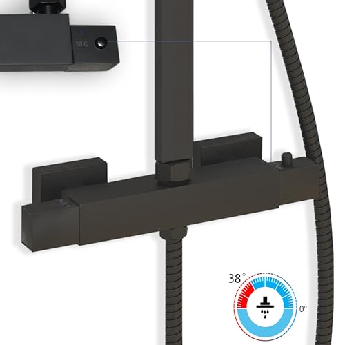 Biubiubath - Sistema de columna de ducha termostática con mezclador termostático, ducha de mano cuadrada y ducha con cabezal, columna de ducha ajustable en altura, antirgrietas, cromado (cuadrado 1)