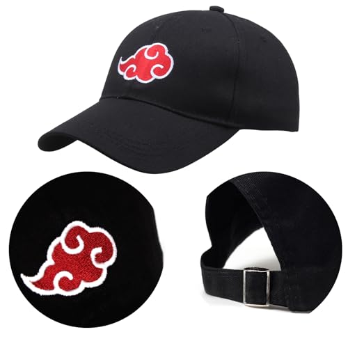 BJPERFMS Gorra Narut, 2PCS Cap Anime Narut, Tamaño Ajustable Gorras Beisbol, Gorra de Visera Cosplay, Regalos para Fans, Negro