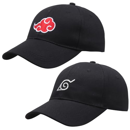 BJPERFMS Gorra Narut, 2PCS Cap Anime Narut, Tamaño Ajustable Gorras Beisbol, Gorra de Visera Cosplay, Regalos para Fans, Negro