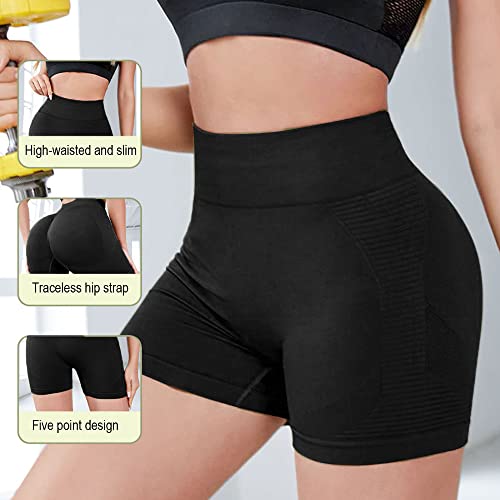 BKEPDY Pantalones Cortos Deportivos para Mujer Mallas Cortas Leggings Sin Costuras de Alta Cintura Pantalon Corto Boxer Shorts Elástica Push Up Deporte para Running Fitness Yoga