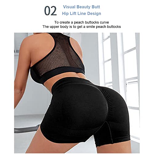 BKEPDY Pantalones Cortos Deportivos para Mujer Mallas Cortas Leggings Sin Costuras de Alta Cintura Pantalon Corto Boxer Shorts Elástica Push Up Deporte para Running Fitness Yoga