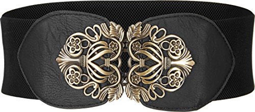 BlackButterfly Cinturón Elástico de Corsé de Cintura de 8 CM con Hebilla Antigua (Negro, XL)