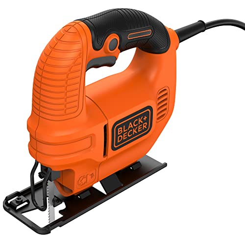 BLACK+DECKER KS501-QS - Sierra de Calar 400 W, 3000 Carreras/Minuto, Corte a bisel 0 - 45°, Soplador de polvo, Madera: 65 mm - Acero: 5 mm