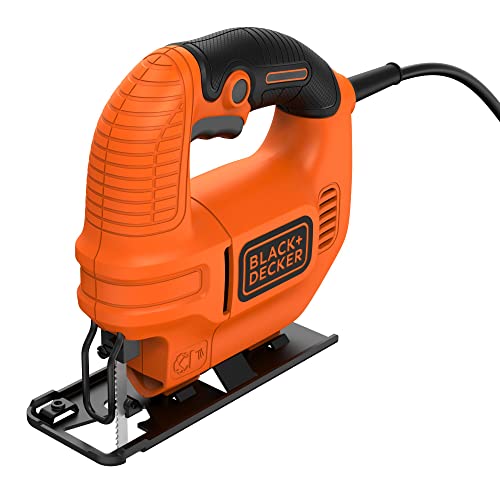 BLACK+DECKER KS501-QS - Sierra de Calar 400 W, 3000 Carreras/Minuto, Corte a bisel 0 - 45°, Soplador de polvo, Madera: 65 mm - Acero: 5 mm