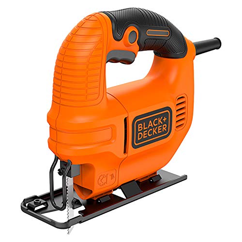 BLACK+DECKER KS501-QS - Sierra de Calar 400 W, 3000 Carreras/Minuto, Corte a bisel 0 - 45°, Soplador de polvo, Madera: 65 mm - Acero: 5 mm