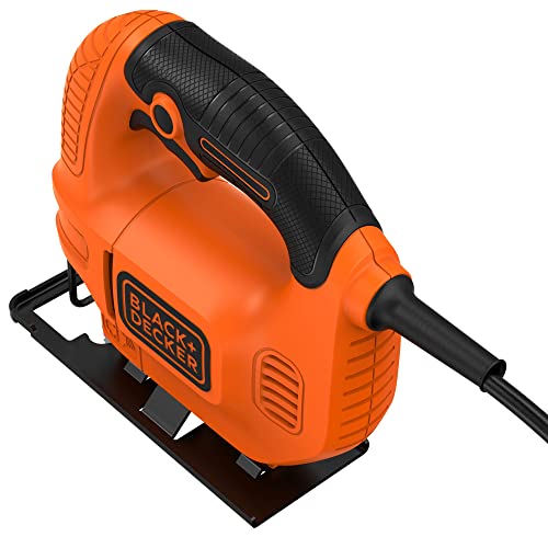 BLACK+DECKER KS501-QS - Sierra de Calar 400 W, 3000 Carreras/Minuto, Corte a bisel 0 - 45°, Soplador de polvo, Madera: 65 mm - Acero: 5 mm