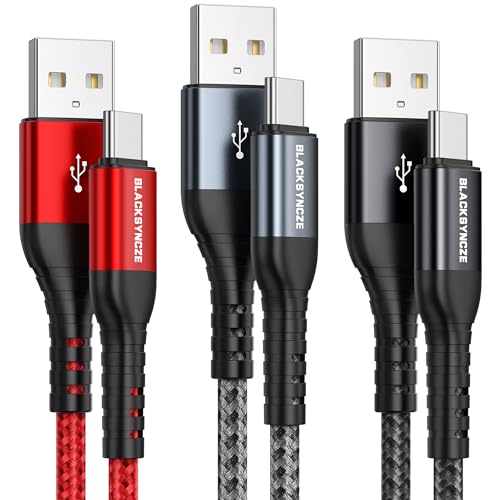 BLACKSYNCZE Cable USB C, [3 Pack 2M] 3,1A Cable Cargador Tipo C Nylon Cable Tipo C Carga Rápida y Sincronización para Samsung Galaxy S22 S21 S20 S10 S9 S8 A72 A53 Note 20 10, Huawei P40 P30, Mi 12 11