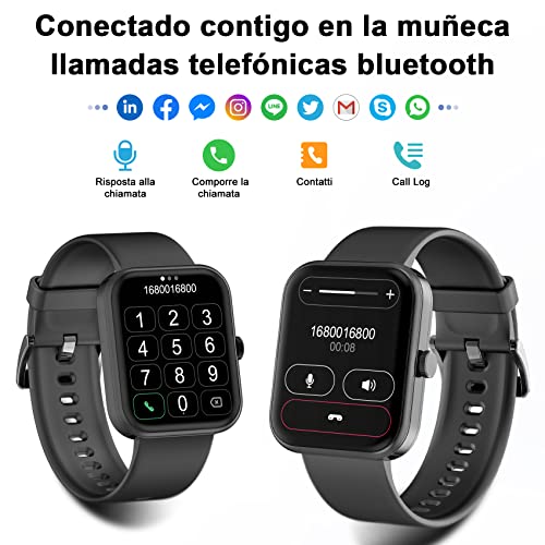 Blackview Reloj Inteligente Hombre Mujer - Llamada Bluetooth, Pantalla Grande 1,83 Pulgada/Oxímetro (SpO2) Pulsómetro/100 Modos Deportivos, Calculadora, Smartwatch Fashion para Hombre (2 Correas)