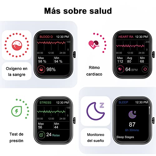 Blackview Reloj Inteligente Hombre Mujer - Llamada Bluetooth, Pantalla Grande 1,83 Pulgada/Oxímetro (SpO2) Pulsómetro/100 Modos Deportivos, Calculadora, Smartwatch Fashion para Hombre (2 Correas)