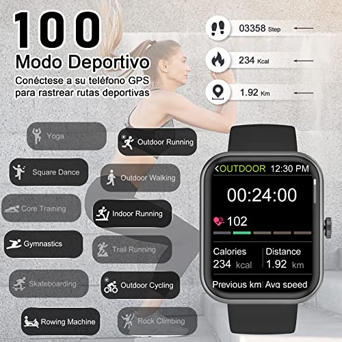 Blackview Reloj Inteligente Hombre Mujer - Llamada Bluetooth, Pantalla Grande 1,83 Pulgada/Oxímetro (SpO2) Pulsómetro/100 Modos Deportivos, Calculadora, Smartwatch Fashion para Hombre (2 Correas)