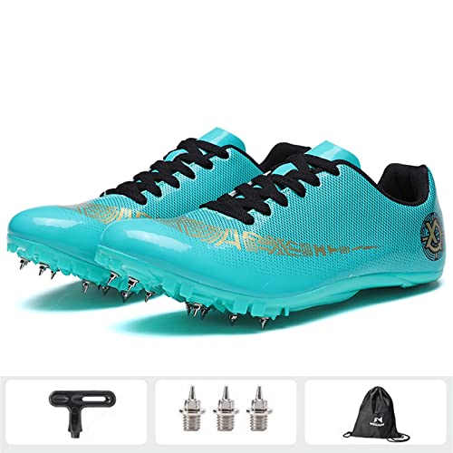 BLBK Spikes Atletismo 8 uñas Unisex Zapatos de atletismo antideslizantes juveniles con clavos y Sprint Hombre Niños y Mujer, verde, 35 EU